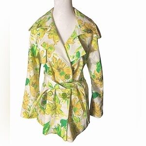 Bernardo Womens Floral Lined Trench Coat Jacket Tie‎ Belt Size S